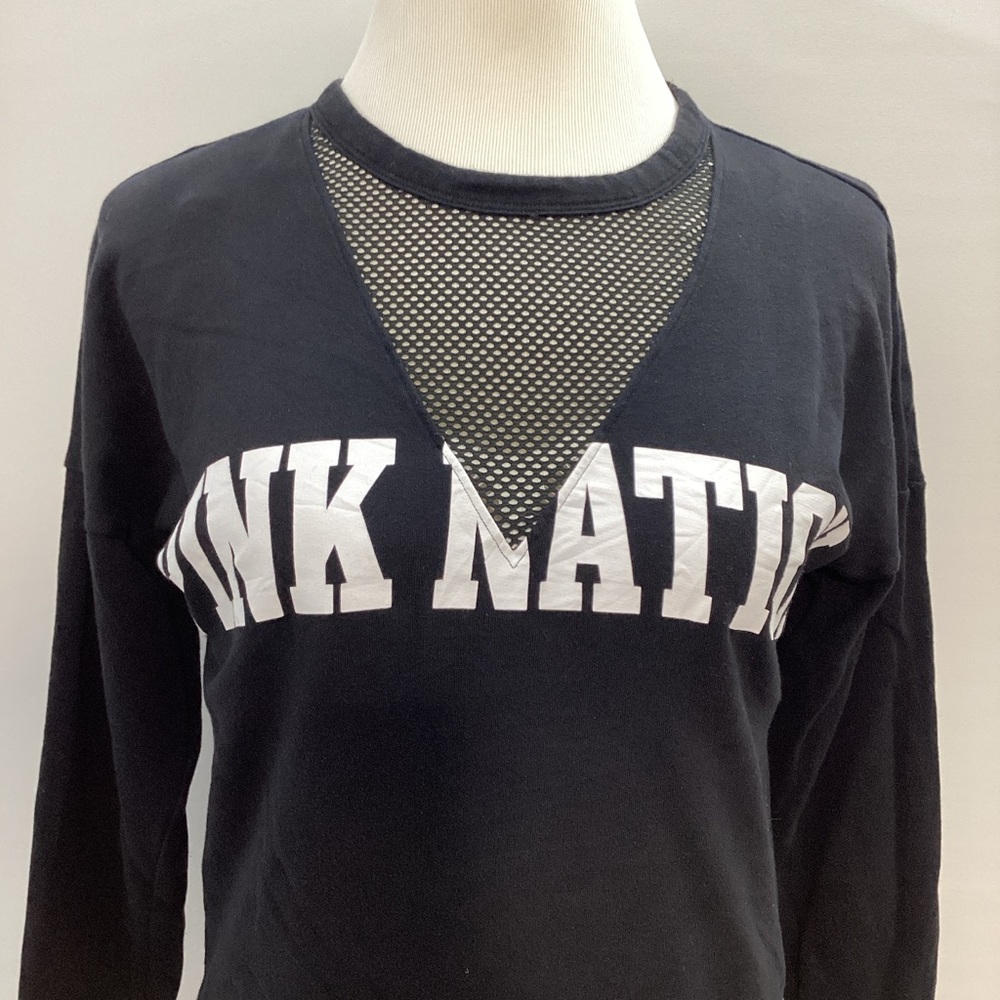PINK Victoria's Secret Nation Mesh V-Neck Detail Sweatshirt Pullover Top Size S